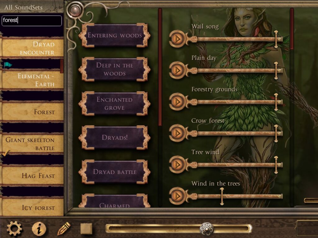 An image of the Syrinscape Fantasy Player showing a search for Forest
