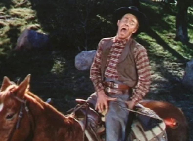 A still from the very first movie that used the Wilhelm Scream, showing a cowboy getting an arrow in the thigh