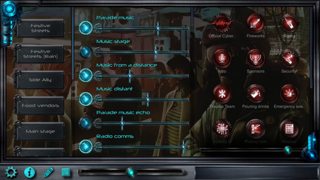 A screenshot of Syrinscape's official Cyberpunk RED RPG content