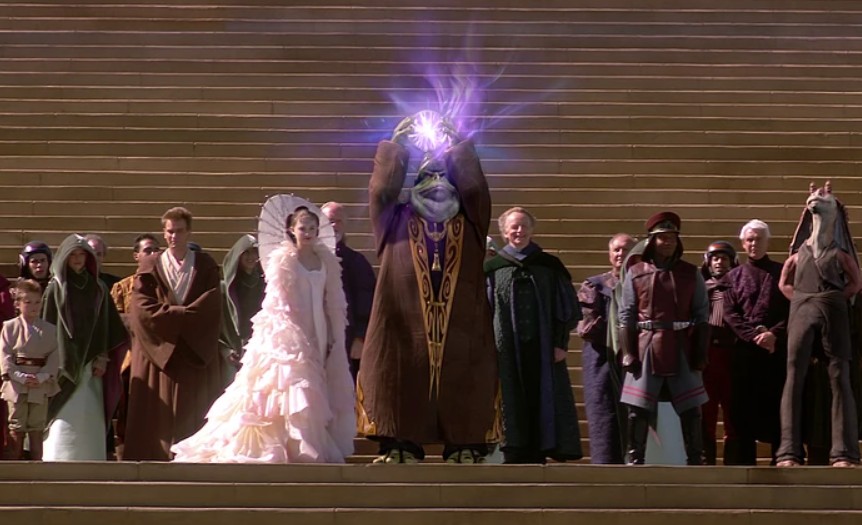A screencap of the finale of Star Wars episode I "The Phantom Menace"