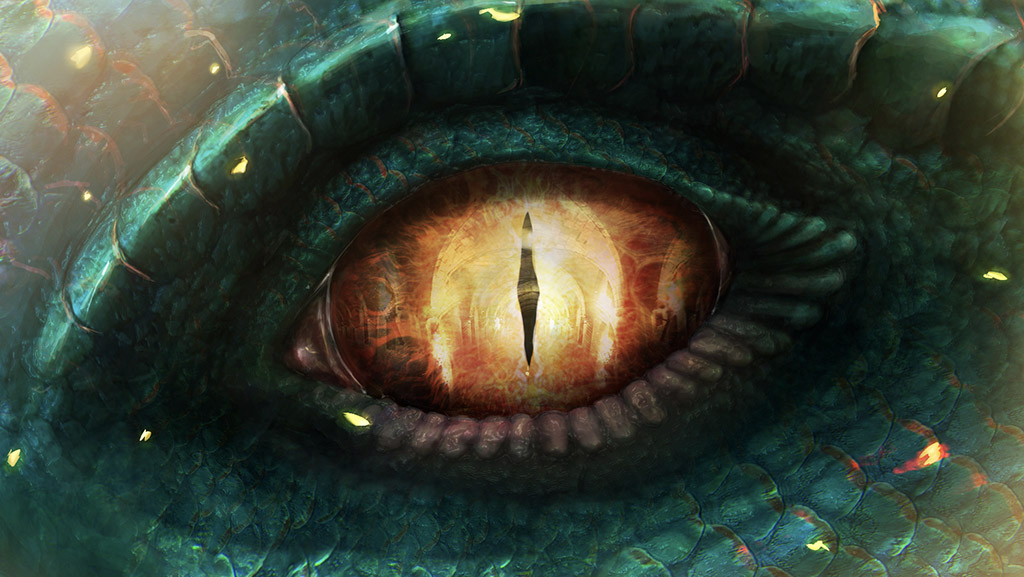 A closeup picture of a dragon's eye