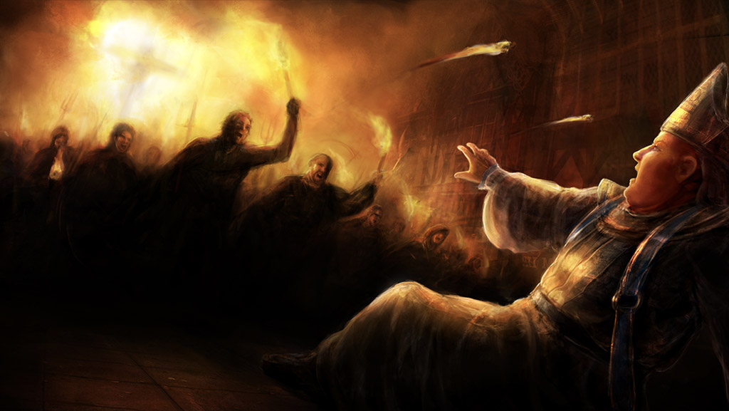 The townsfolk lynching the cleric... again.